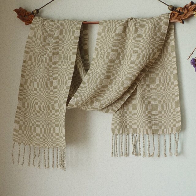 手織りストール・・モスグリーンの円