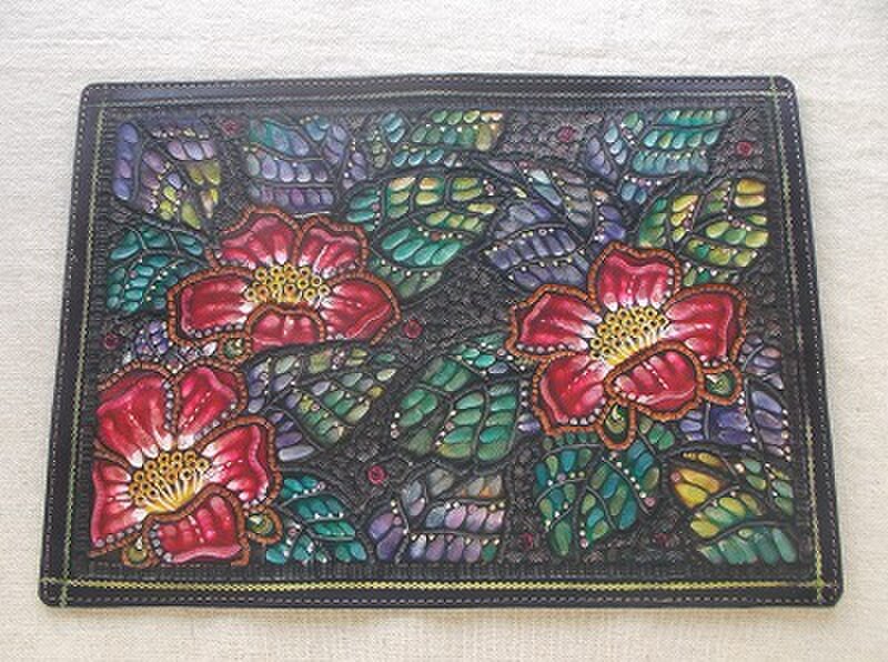 新書ブックカバー  牛革拭き染め