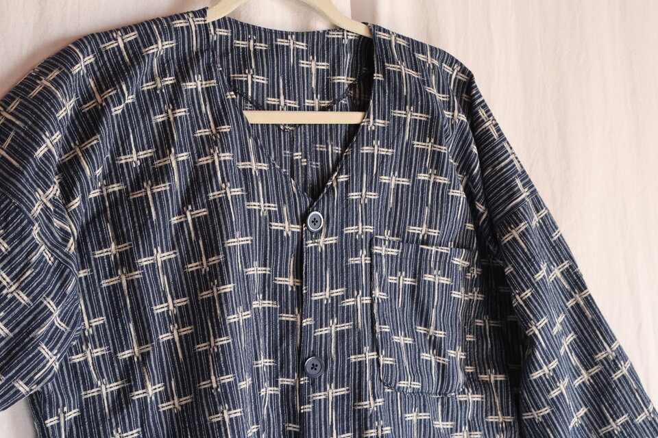 トンボ柄浴衣リメイク　　ダボシャツ　鯉口シャツ