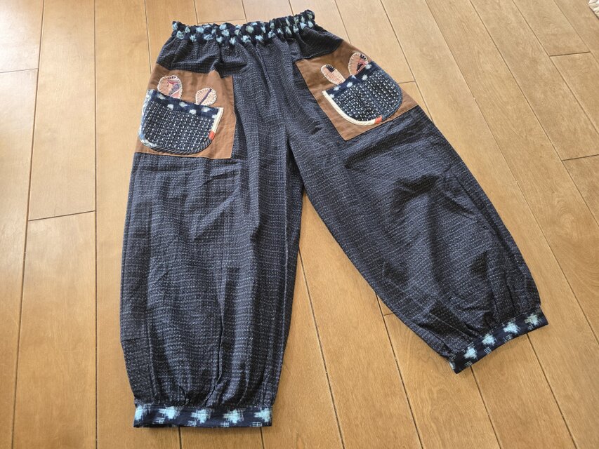 着物リメイク 手作り 絣 ポケットアップリケ パンツ | iichi 日々の