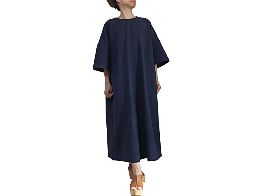 ジョムトン手織り綿シンプル七分袖ドレス（DFS-081-03）