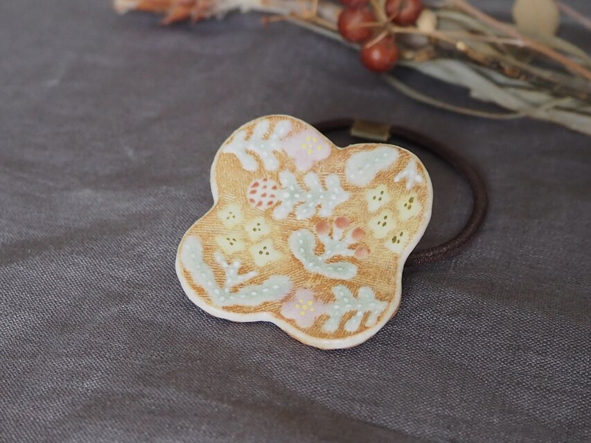 陶器のヘアゴム　『Floral Pattern』