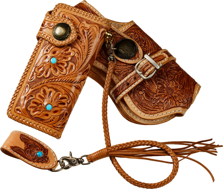 バイカーズウォレット 4点セット 本革 牛革 タイコーズ風 メンズ レザー財布 長財布 YKKファスナー 手作り ウォレット