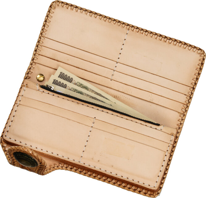 カーブ 生成り ハンドメイド メンズ 財布 長財布 本革 バイカー