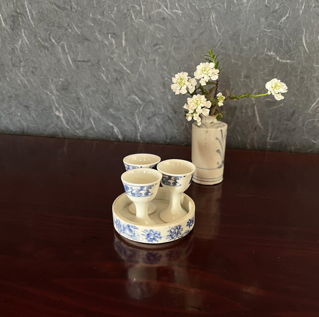 3客　馬上杯　高杯　陶器のコースター　　ｙｋ273