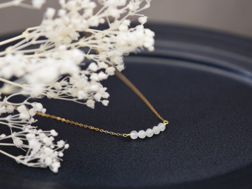【14kgf ネックレス】薄月夜 ムーンストーン フロストホワイト 天然石・6月誕生石