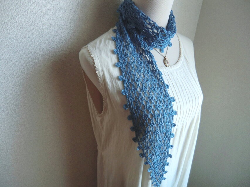 リネン　麻　丸いっぱいのストール（オリエントブルー）