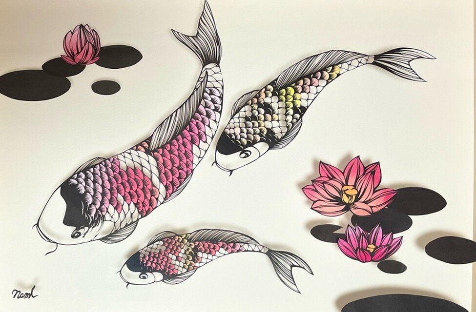 額装済み切り絵作品・錦鯉2