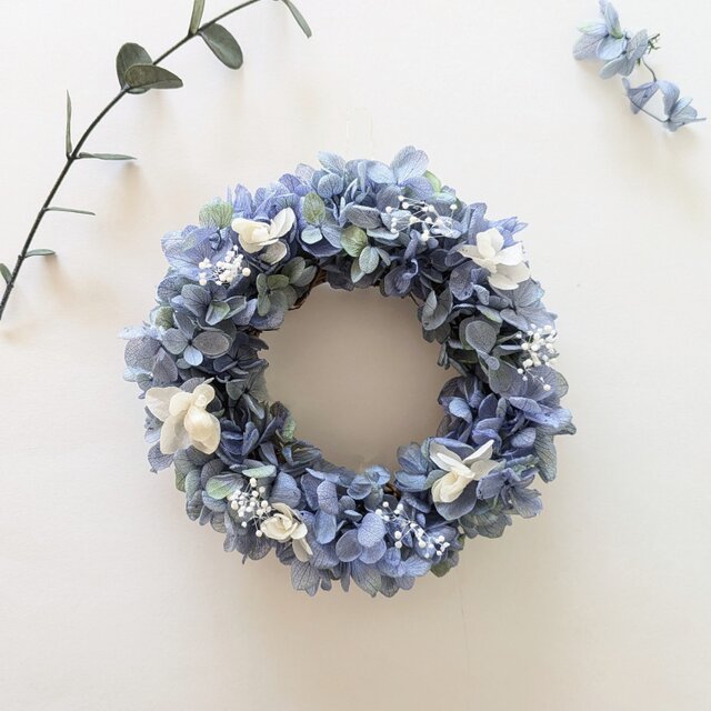 *こりどらす*布リース 刺繍リボン 紫陽花リース こりどらす*布リース 刺繍リボン 紫陽花リース こりどらす様専用*