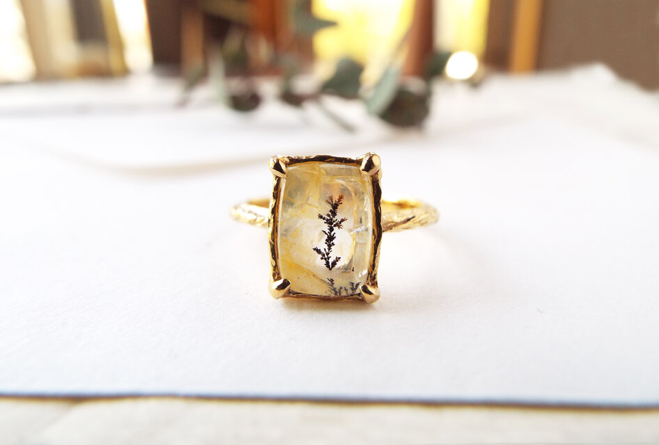 【一点物】デンドリティッククォーツのリング　-ミニガーデン-　mini garden ring No,1　杉の芽