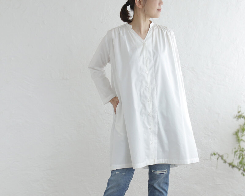 白が映える ロングシーズン活躍する スーピマコットンチュニック （オフホワイト）TP50