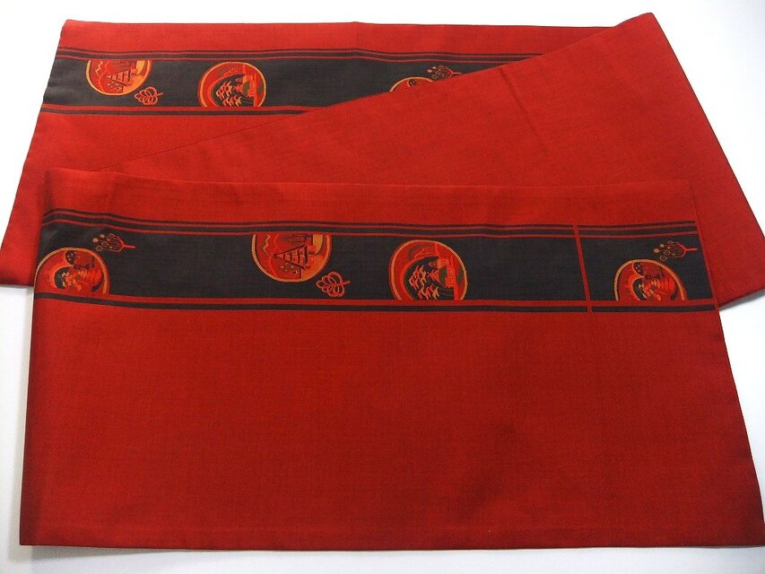 16)2251】194cm/風景丸文様/タペストリー・テーブルランナー/和風/帯