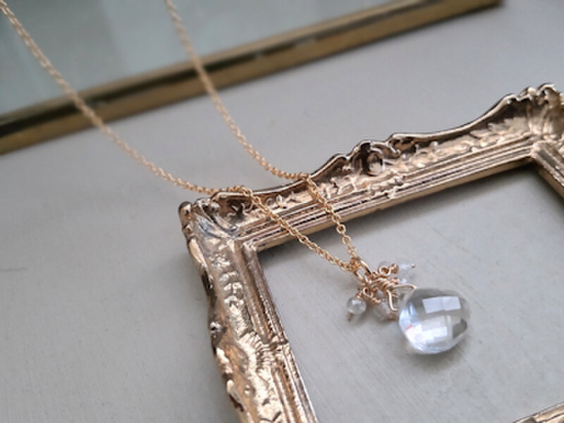 K14gfネックレス / ホワイトトパーズ&クリスタル