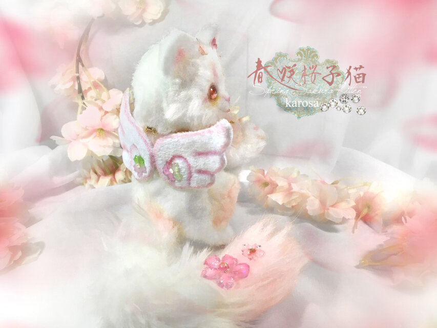 春咲桜子猫 完全オリジナル 可動 桜 蝶々 猫 ネコ 羊毛フェルト