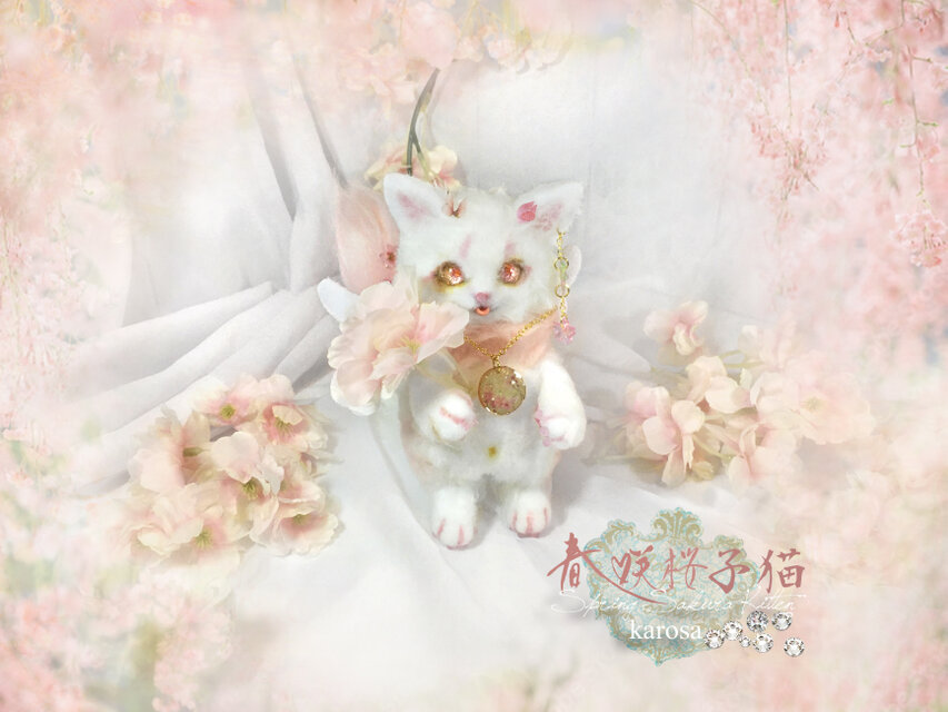 羊毛フェルト　猫　黒猫　子猫ちゃんの春　リース　壁飾り　ハンドメイド 羊毛フェルトハンドメイド黒猫ちゃん | iichi 日々の暮らしを