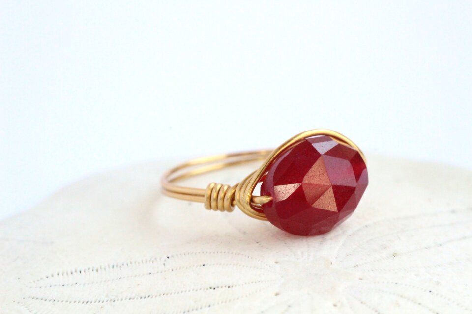 レッドジェイド ローズカット　Wire　Ring