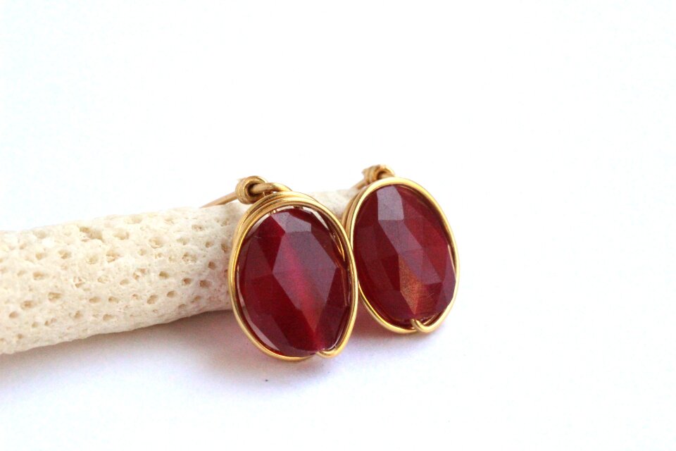 レッドジェイド ローズカット　Wire　ピアス／イヤリング