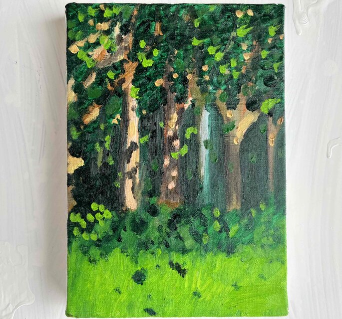 16×23㎝「束の間の木漏れ日」油彩・原画・サムホールサイズ