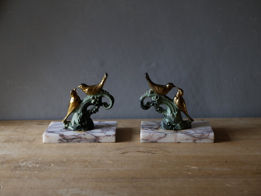 【御予約品・RESERVED】大理石のブックエンド　バード　フランスアンティーク　アンティークのある暮らし