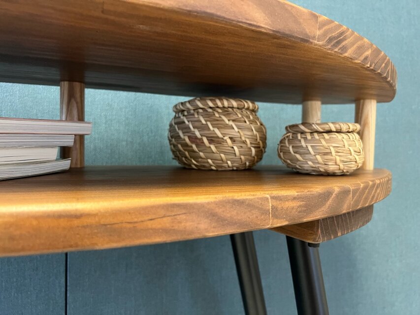 送料無料】 テーブル 三日月形 90cm パイン ウォルナット