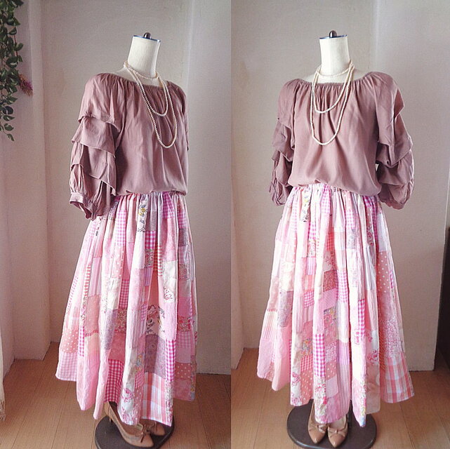 小柄さん♥83㎝丈♥絵画なパッチワーク♥pink♥ボリューム