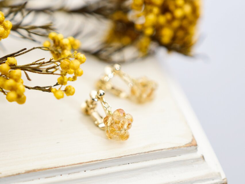 【イヤリング】はちみつ ハニー シトリンの実 金平糖 11月誕生石／誕生日プレゼントにも