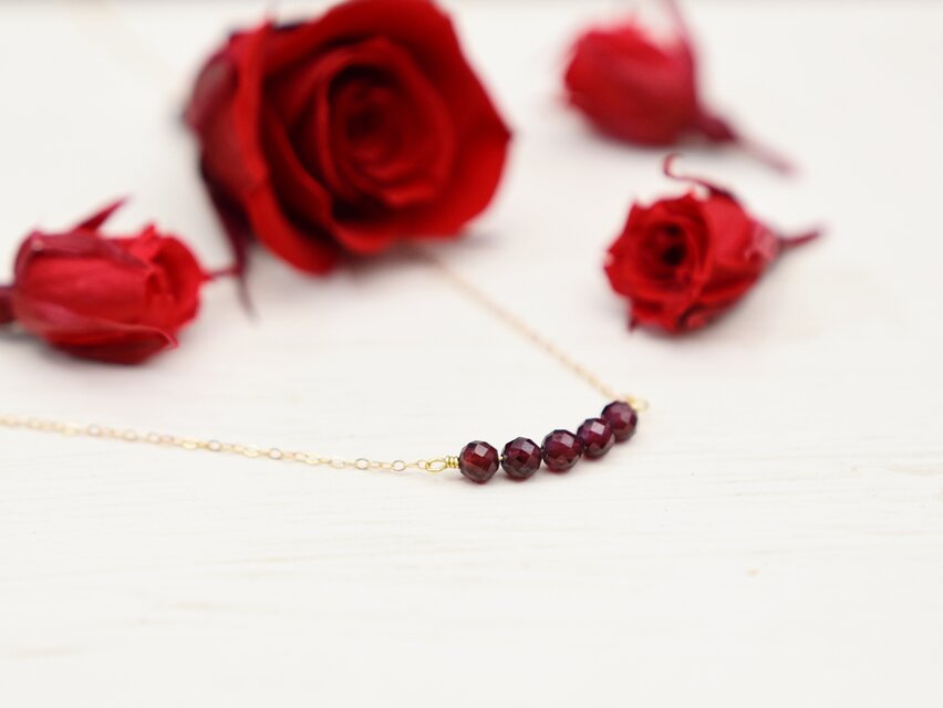 【14kgf ネックレス】ガーネット ワインレッド 天然石・1月誕生石 還暦祝いにも♪