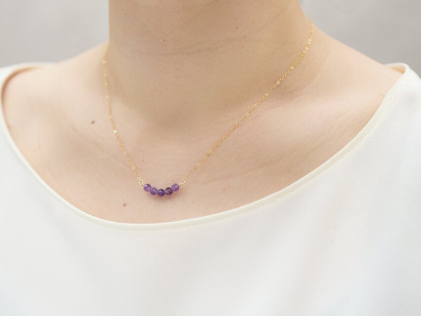 14kgf ネックレス】アメジスト 紫 天然石・2月誕生石 古希祝いや喜寿