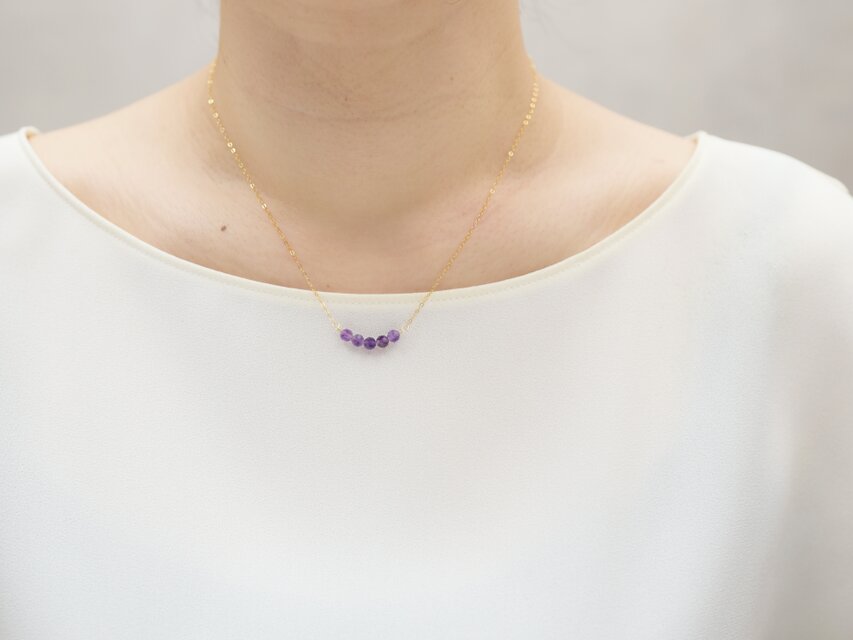 14kgf ネックレス】アメジスト 紫 天然石・2月誕生石 古希祝いや喜寿