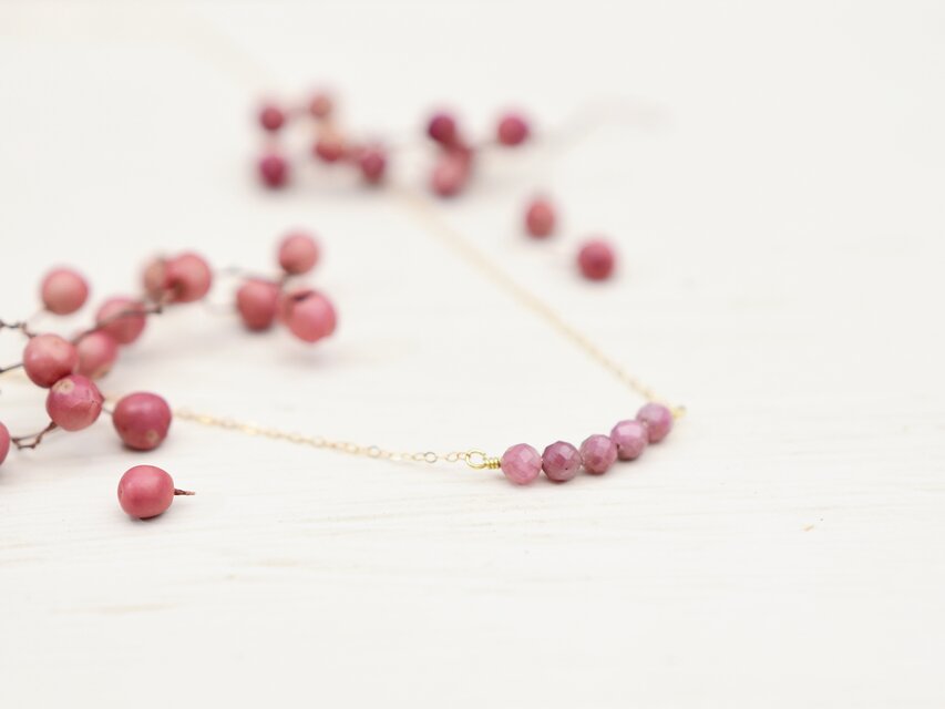 【 14kgf ネックレス 】ピンクトルマリン ペッパーベリー 天然石・10月誕生石