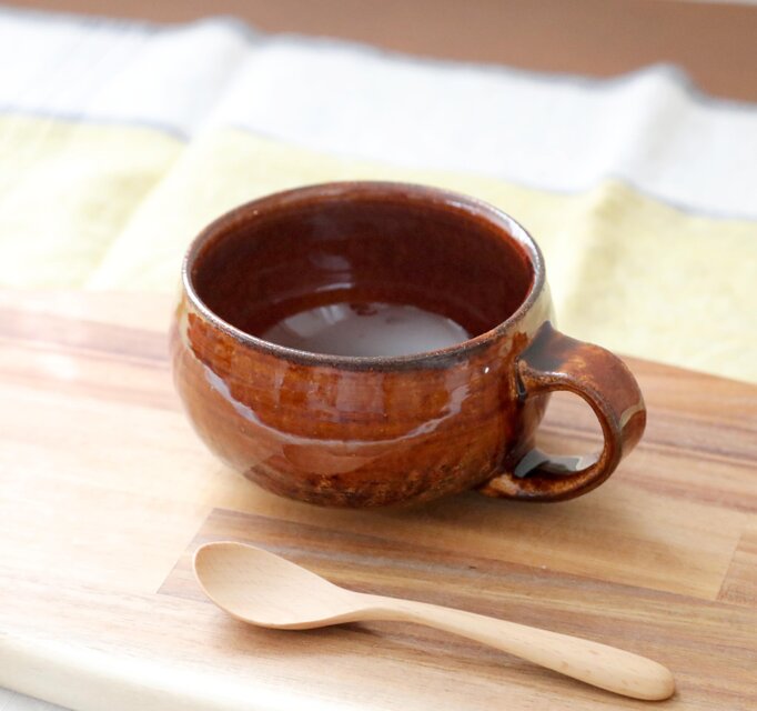 飴釉のスープカップ