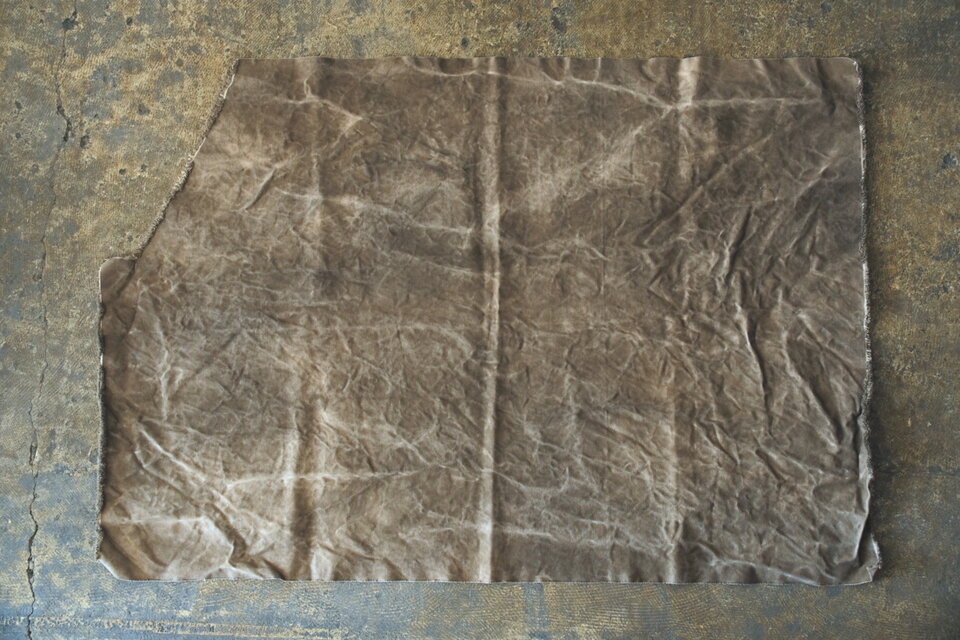 コーヒー染め大判布　綾織帆布　88×130cm　切り欠き ＜M＞