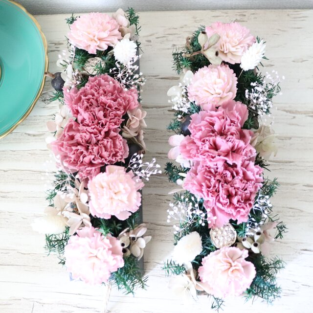 2wayカーネーションウッドボックスアレンジメント（プリザーブド