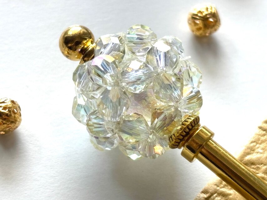 かんざし　氷砂糖の様なビーズボール　黄色　イエロー　アイボリー　一本挿し　一本簪　洋風