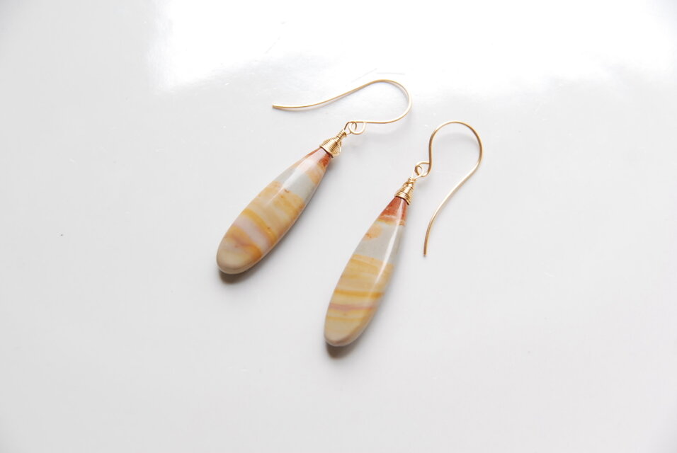 アースカラーのポリクロームジャスパーのピアス　no.1　１４kgf