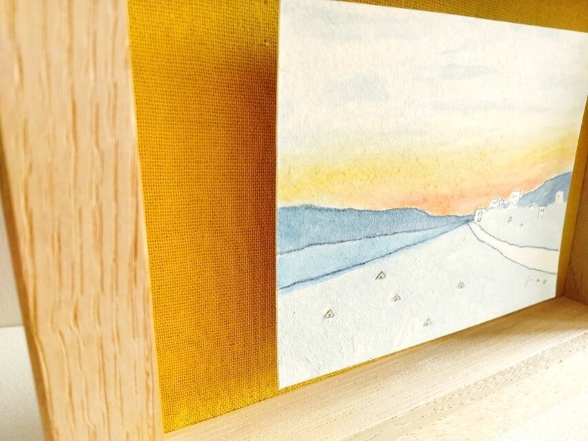 穏やかな気持ちになる青い絵画｜原画「夕焼け空」※栗材ボックス額縁