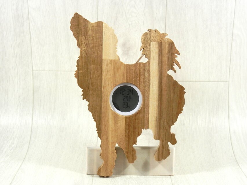 デジタル温・湿度計（時計付）ゴールデン・レトリバー【木製（アカシア集成材）】（置き・掛け兼用）