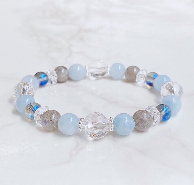 もう悩まない！過去を手放し、自分らしい人生を歩む アクアマリン ラブラドライト  天然石 ブレスレットNo221
