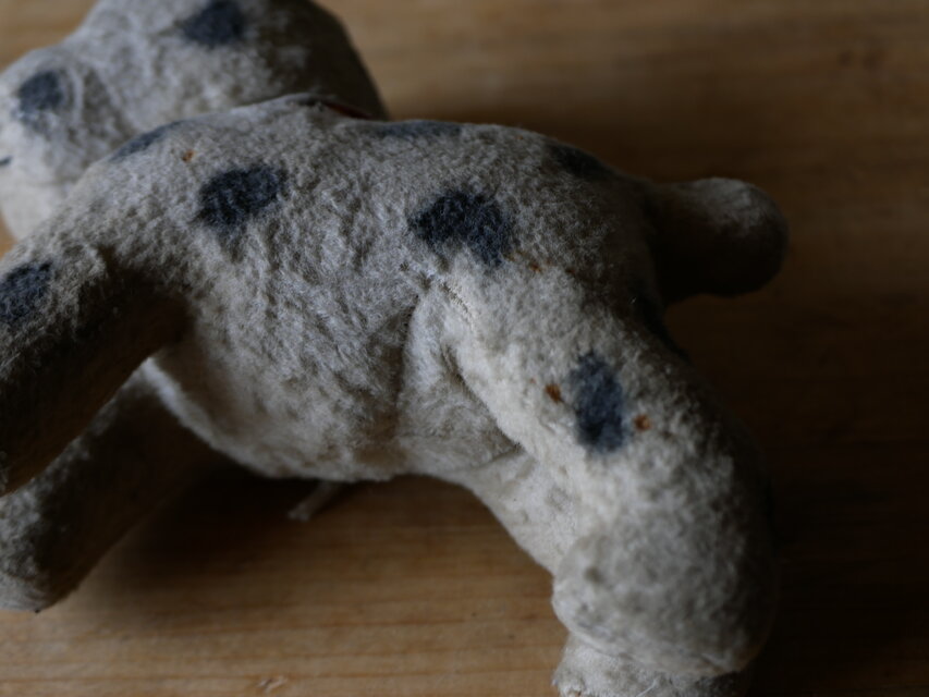 ドット柄のワンちゃん 犬 アンティークトイ ぬいぐるみ フランス