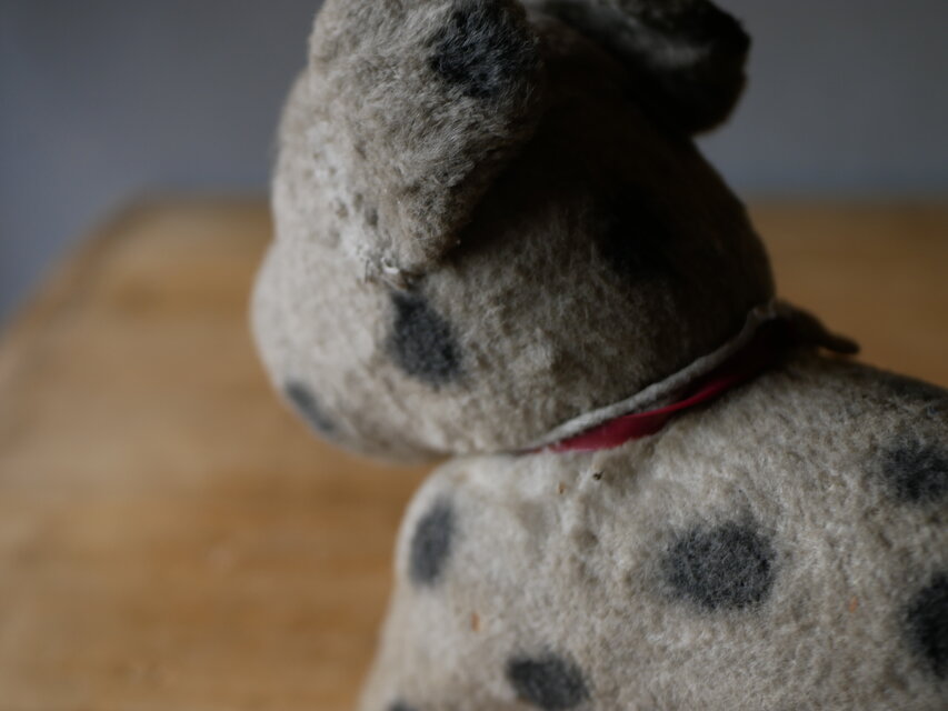 ドット柄のワンちゃん 犬 アンティークトイ ぬいぐるみ フランス