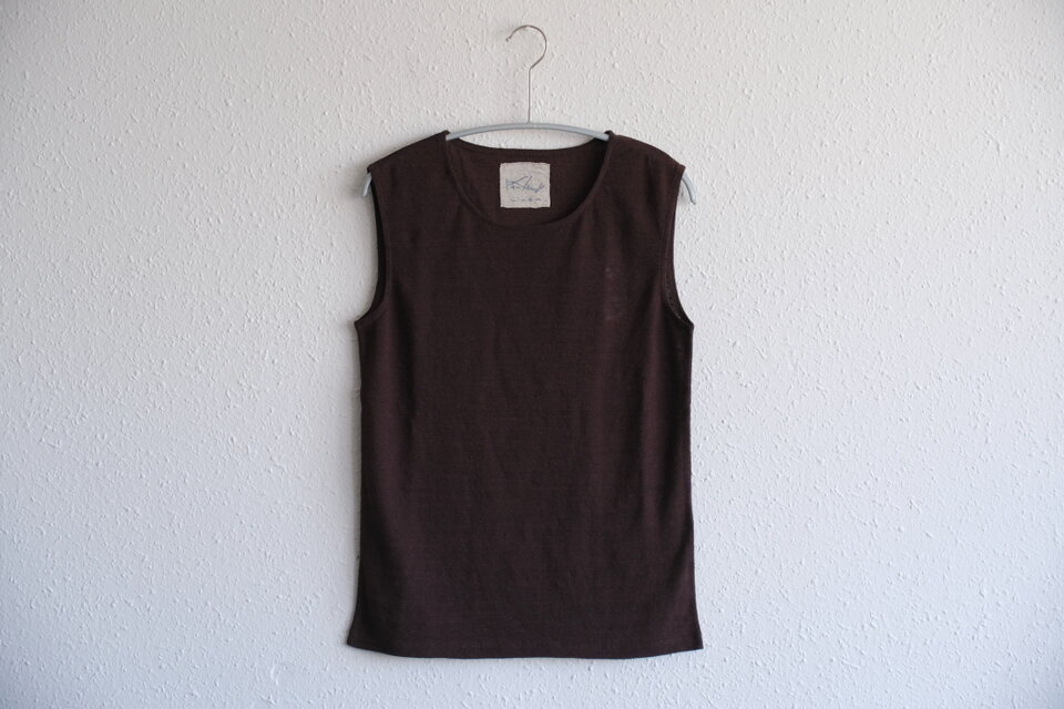 リネンコットンアンダーウェア　ノースリーブ（ダークブラウン・レディースSサイズ）