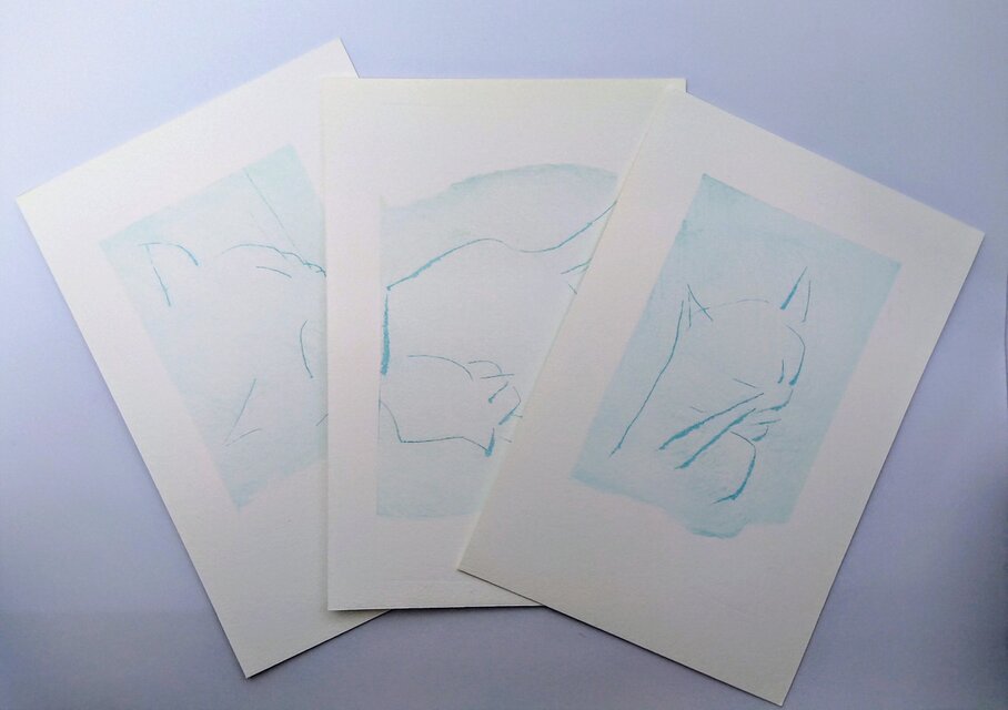 【送料無料】猫3枚ポストカード 手刷り