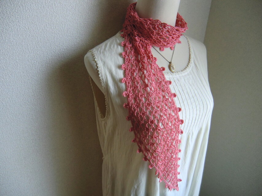 リネン　麻　丸いっぱいのストール（メランジローズピンク）