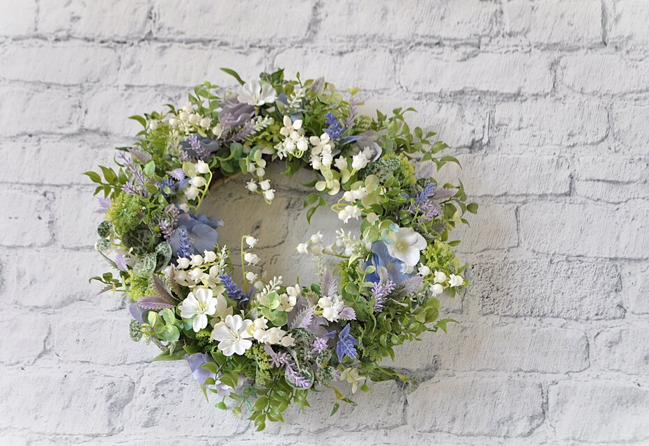 すずらんとブルーローズのフラワーリース 春夏 【公式通販】