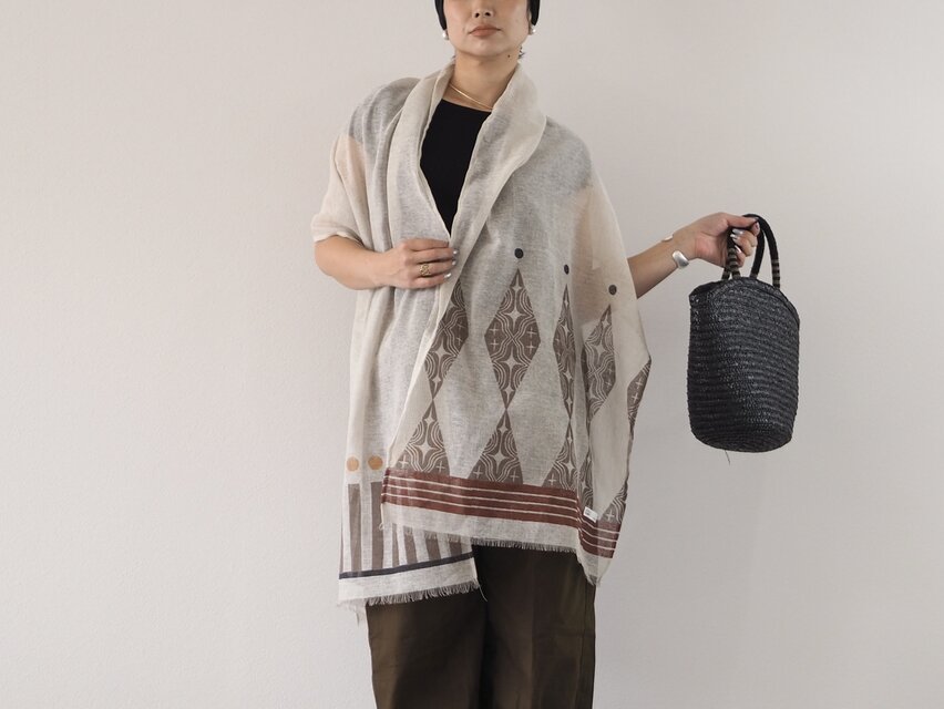 ブロックプリント／大判リネンストール②