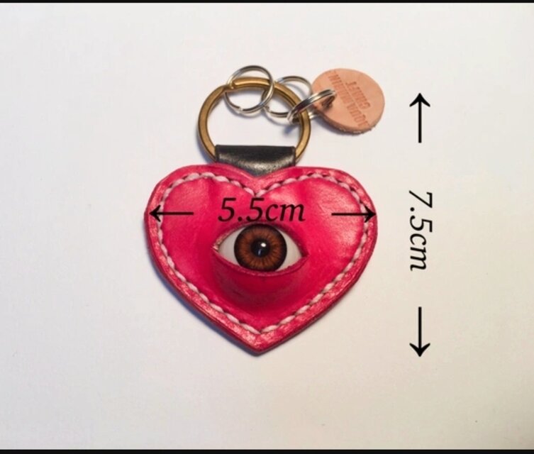受注制作）目玉付きハートキーホルダー / スカイブルー＆グリーン