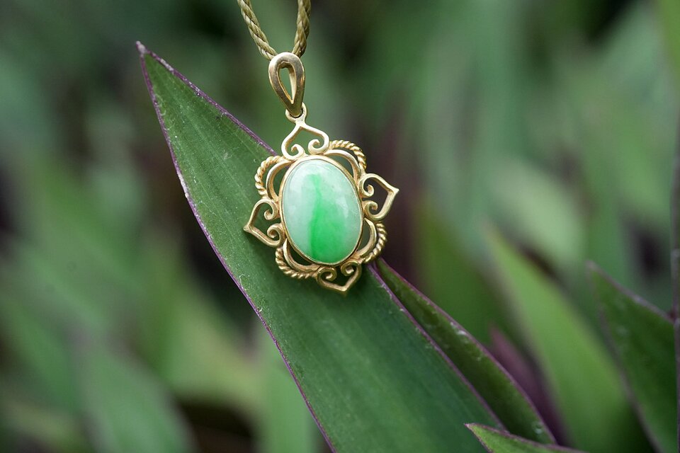 曼荼羅アンティーク 14KGold ☆ミャンマー翡翠 ネックレス 1819