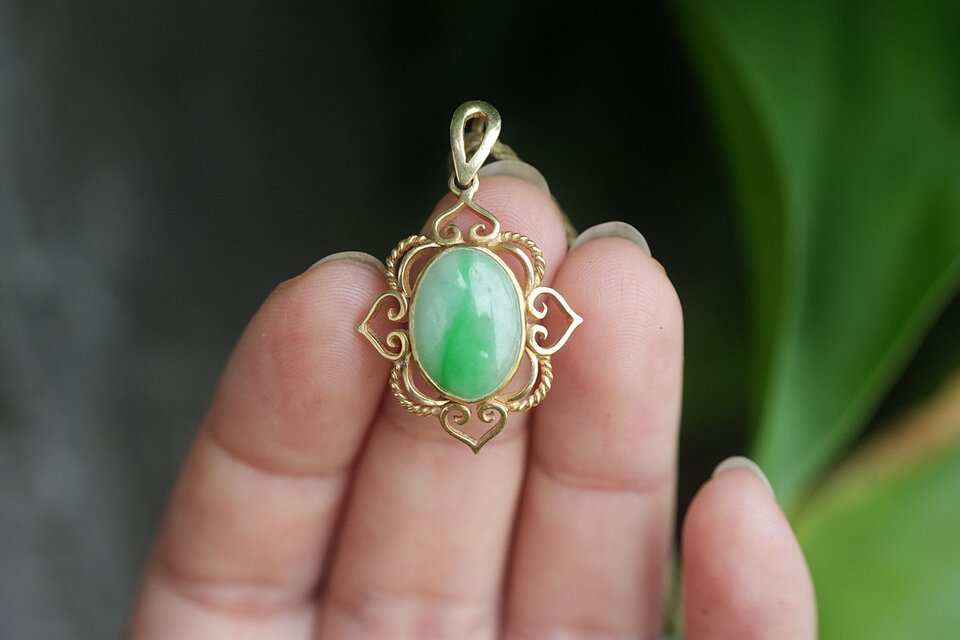 曼荼羅アンティーク 14KGold ☆ミャンマー翡翠 ネックレス 1819