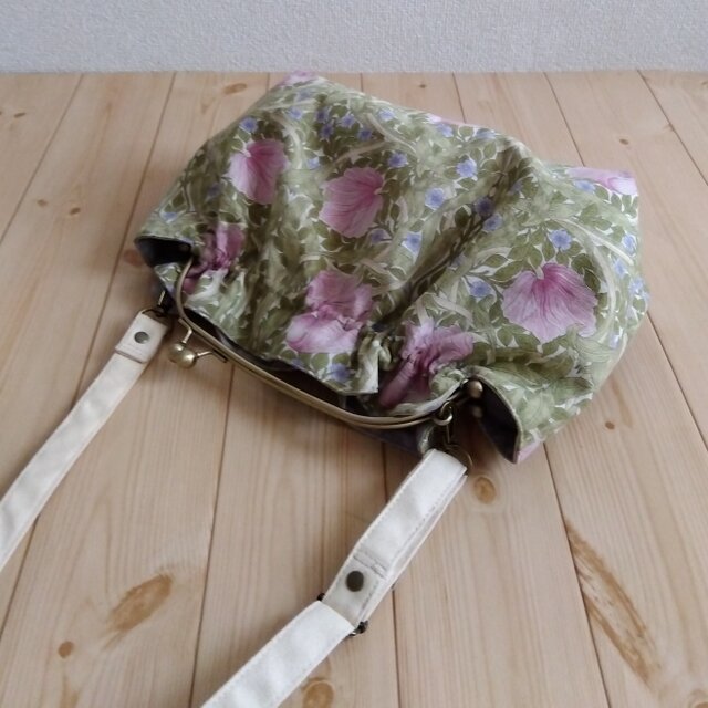 ෆ˚*川島織物ウィリアムモリス˚*ピンパーネルリングハンドルバッグ˚* 2way ウィリアムモリス ピンパーネル 黒 x オレンジ 花柄 小柄