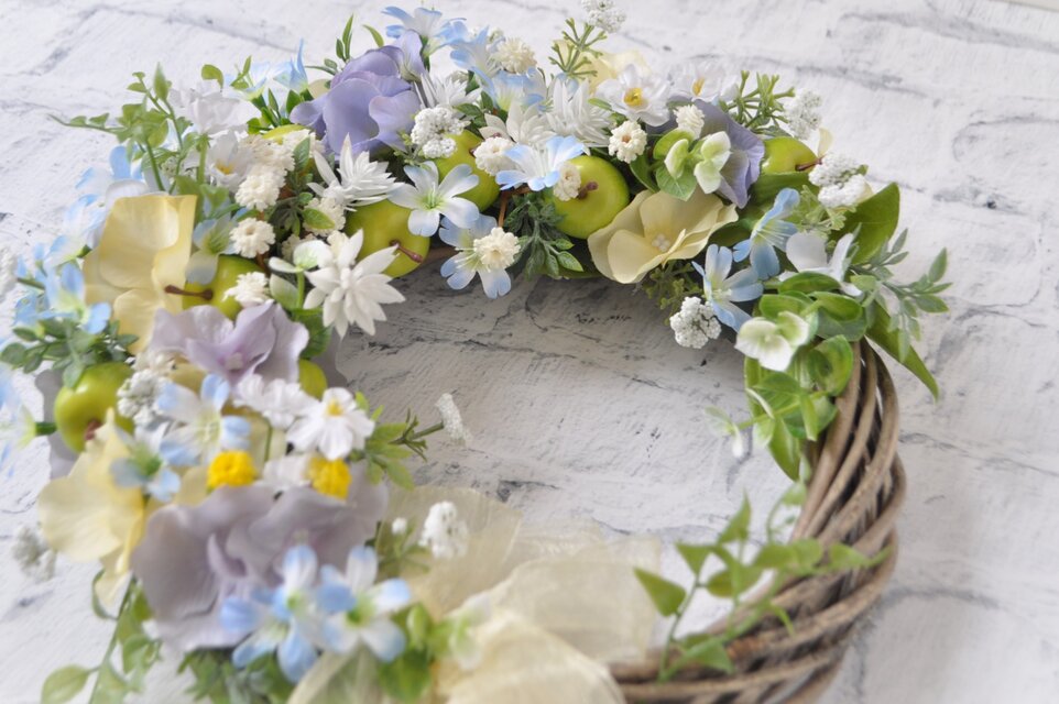 小ぶり♪春色ハーフリース⋆︎* rose fumé＞＊春リース＊春ピンク＊母の日＊スプリング＊フラワー